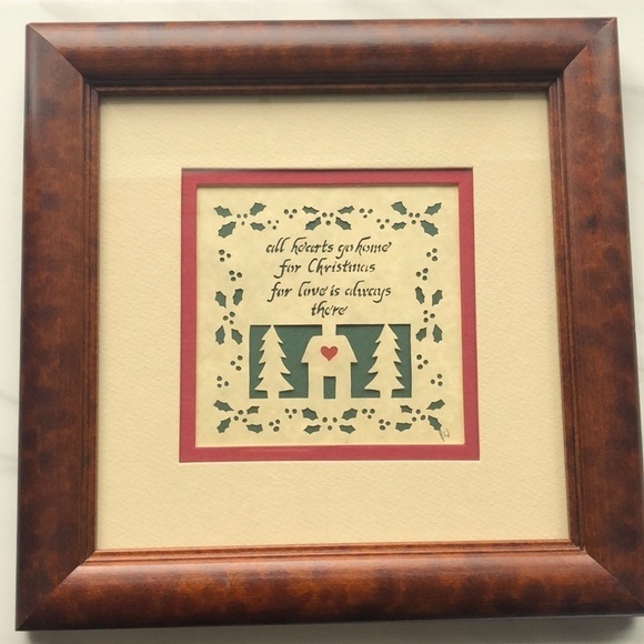 𝅺Scherenschnitte Scissor Cut Framed Christmas Wall Art all hearts go home - Picture 1 of 7